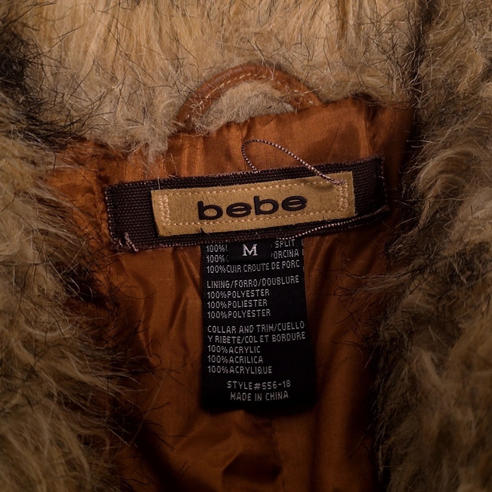 Vintage Y2k Bebe Jacket Women M Brown Suede Leather Faux Fur Trim Penny Lane - Picture 4 of 7